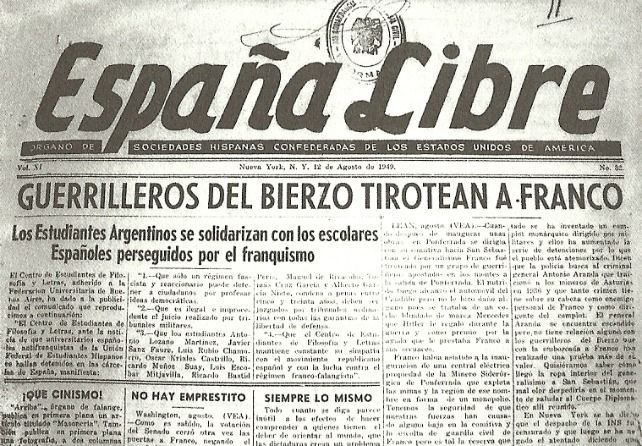 Portada del periódico España Libre, editado en Nueva York, dando cuenta del atentado. / Archivo de Santiago Macías