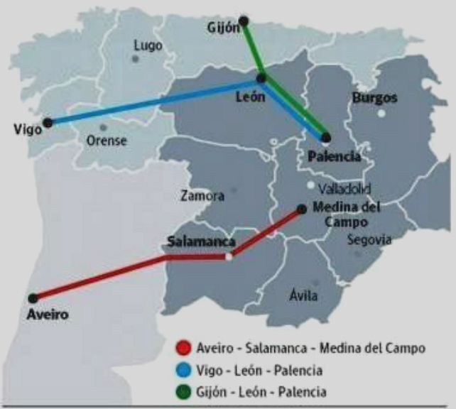 Mapa de Europa que sitúa a León como epicentro logístico de las mercancías de los principales puertos del noroeste.
