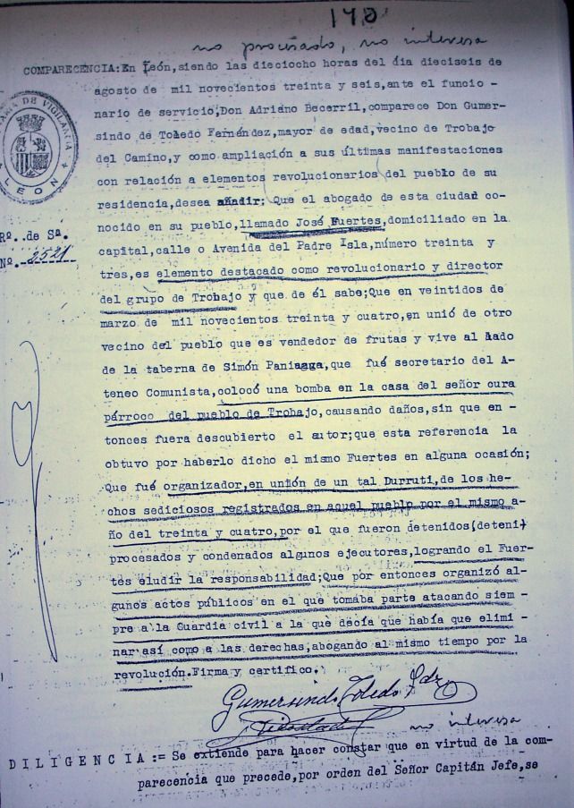 La denuncia de Foto: Javier González Fernández-Llamazares (Archivo Intermedio Militar del Noroeste del Ferrol, Causa número 467-1140)