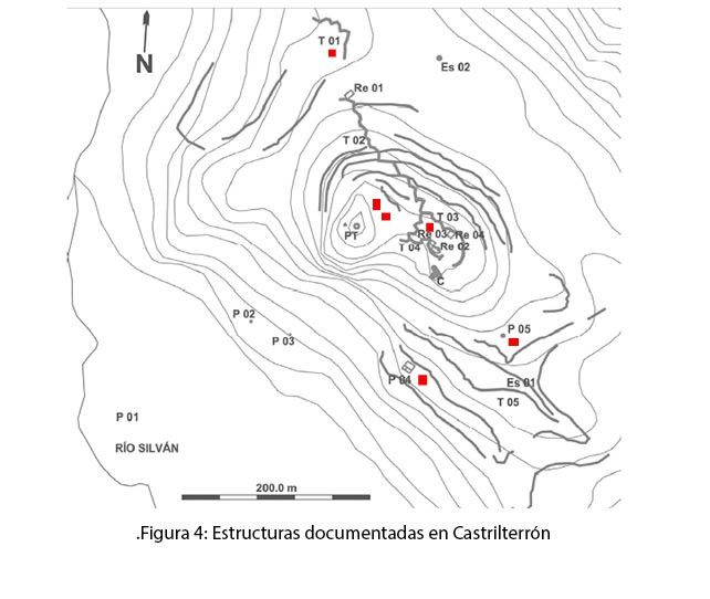 Un croquis de las posiciones defensivas en Castrilterrón. En rojo donde se encontraron los artefactos explosivos con restos de morcilla leonesa en su interior.