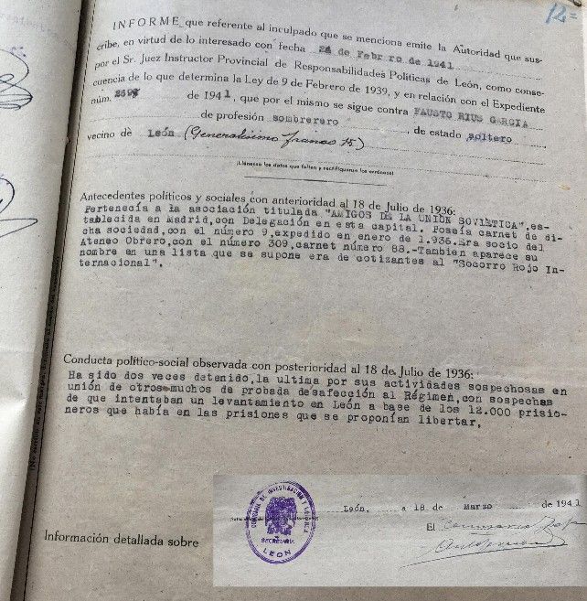 El informe de la policía franquista fechado en 1941 sobre los 12.000 presos en León durante 1938 y 1939.