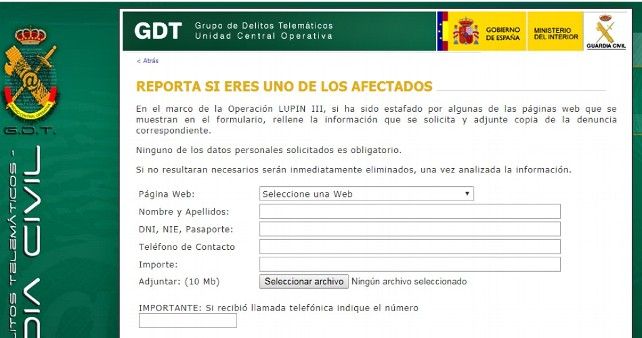 Web especial de la Guardia Civil para centralizar la enorme cantidad de denuncias de estafados.