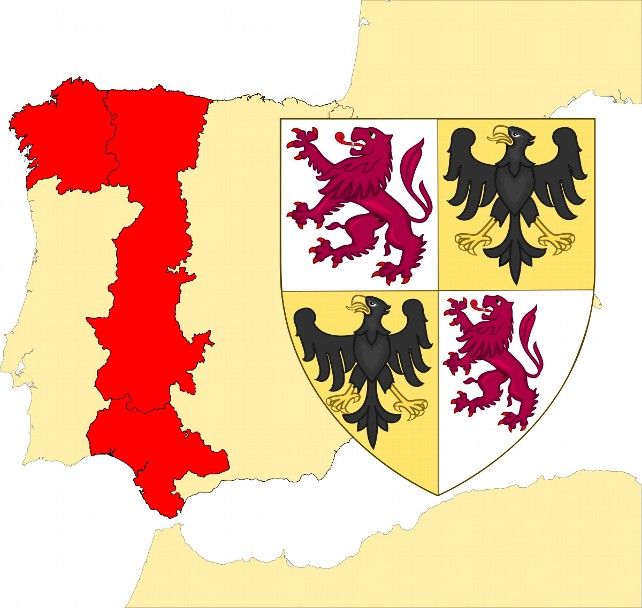 El territorio entre 1296 y 1300 de Juan I de León, Galicia y Sevilla; y su emblema heráldico.